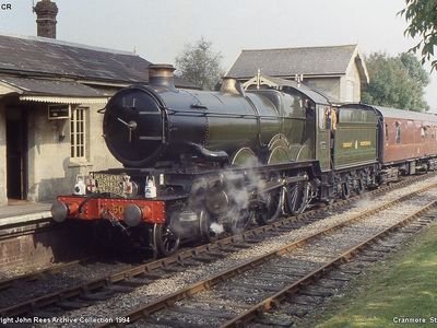 Sat 8th Oct 1994 Seen arriving at Cranmore with a Steam Special from Paddington is ex GWR Nunney Castle.